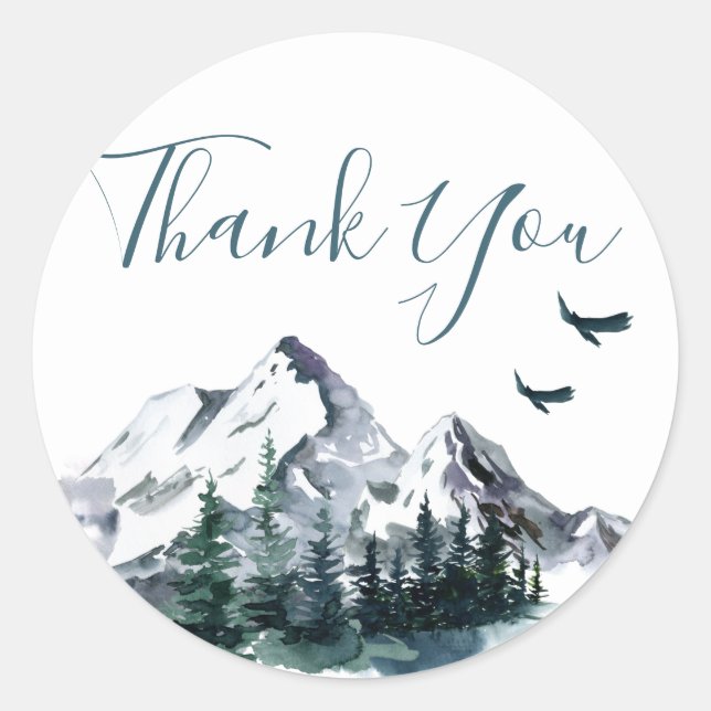 Elegante Wasserfarbengebirge Wald Danke Cla Runder Aufkleber (Vorderseite)