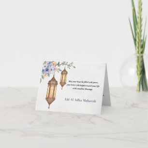 Elegante Wasserfarbenlaternen Eid Al-Adha Mubarak Dankeskarte