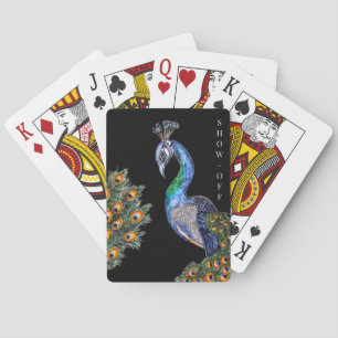 Elegante Wasserfarbenpfauenshow-Off Spielkarten