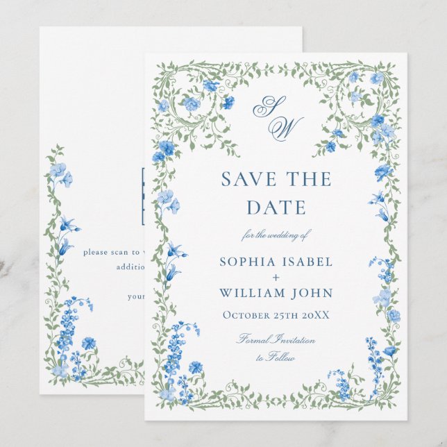Elegante Wasserfarbenwelt Wildblume Hochzeit Save The Date (Vorne/Hinten)