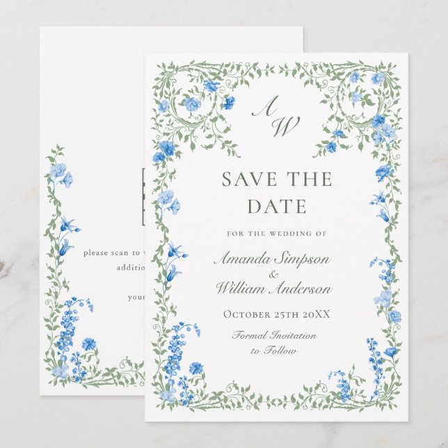 Elegante Wasserfarbenwelt Wildblume Hochzeit Save The Date (Vorne/Hinten)