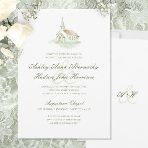 Elegante Wasserfarbkapelle Hochzeit Einladung