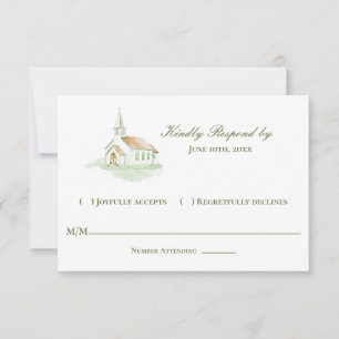 Elegante Wasserfarbkapelle Hochzeit RSVP Karte