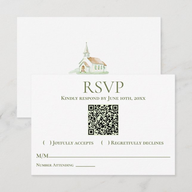 Elegante Wasserfarbkapelle Hochzeit RSVP Karte (Vorne/Hinten)