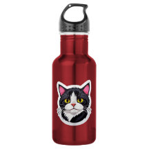 Elegante Wasserflasche mit Schwarz-Weiß-Katzenaufk