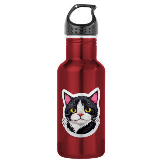 Elegante Wasserflasche mit Schwarz-Weiß-Katzenaufk