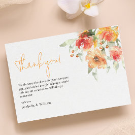 Elegante Watercolor Apricot Blumenhochzeit Dankeskarte