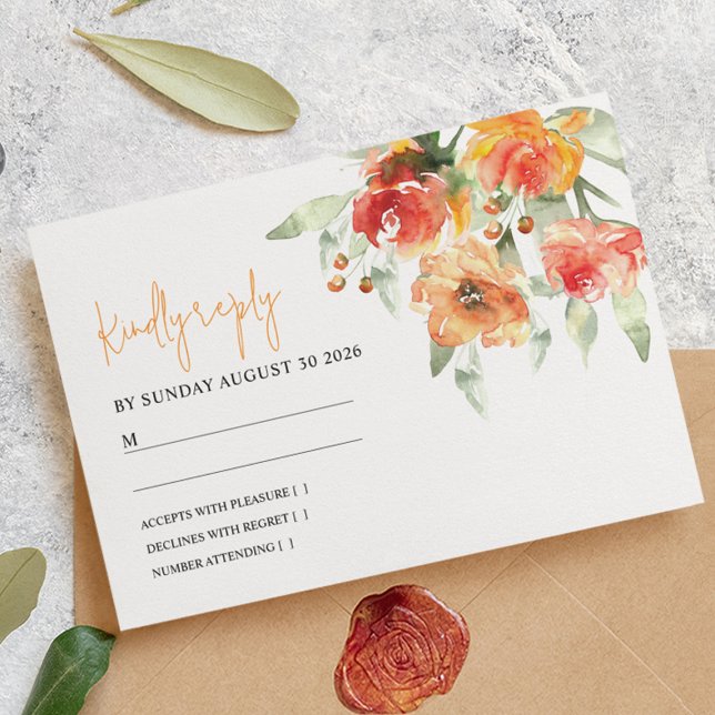 Elegante Watercolor Apricot Floral Wedding RSVP (Von Creator hochgeladen)