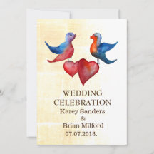Elegante Watercolor Birds Hochzeiten Einladungen