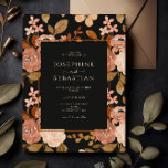 Elegante Watercolor Black Boho Floral Wedding Einladung<br><div class="desc">Eine elegante moderne Minimalistische Terracotta schwarz Burnt Orange Boho blumenreiche Hochzeitsfeier. Das Muster der botanischen Blume der botanischen Wildblumen ist in Aquarellborange gehalten. Mit formalen und beruflichen Schriftzypografien erdigen Töne und böhmischen Farben. Auf einem wirklich einnehmend schicken boho schwarzen Hintergrund. Und diese Einladungskarte ist erschwinglich und preiswert. Und es ist...</div>