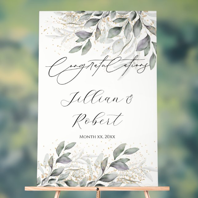 Elegante Watercolor Blätter Hochzeit Herzlichen Gl Acrylschild (Neutral)