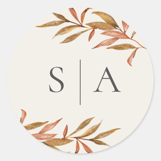 Elegante Watercolor Blätter Hochzeiten Umschlag Au Runder Aufkleber (Vorderseite)