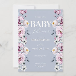 Elegante Watercolor Blau Rosa Blütendusche Einladung