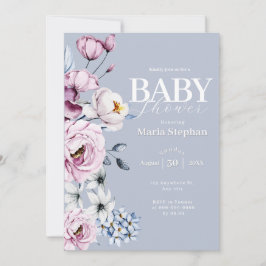 Elegante Watercolor Blau Rosa Blütendusche Einladung