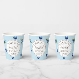 Elegante Watercolor Blue Berry Erster Geburtstag Pappbecher