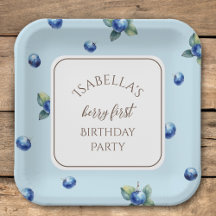 Elegante Watercolor Blue Berry Erster Geburtstag