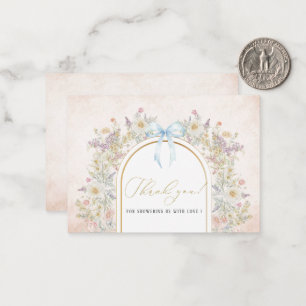 Elegante Watercolor Blue Blumen Bow Band Baby s Mitteilungskarte