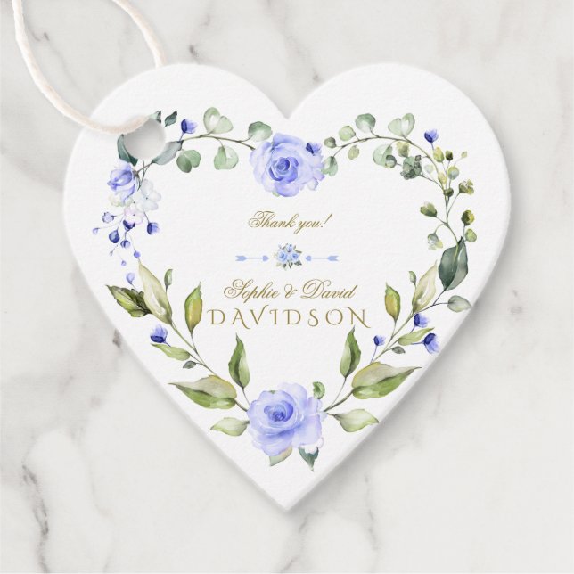 Elegante Watercolor Blue Blumen Wreath Wedding Geschenkanhänger (Vorderseite)