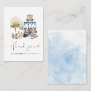 Elegante Watercolor Blue Bonjoor Bebe Baby Dusche Mitteilungskarte