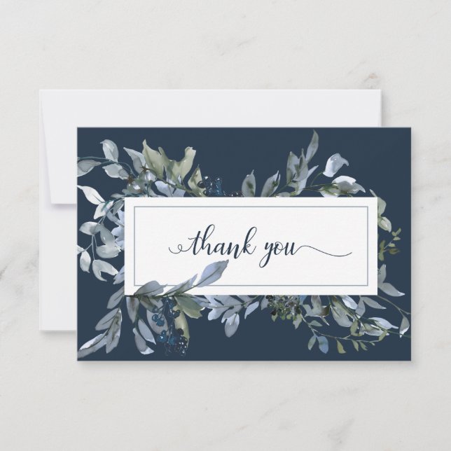 Elegante Watercolor Blue Floral Beerdigung Danke (Vorderseite)