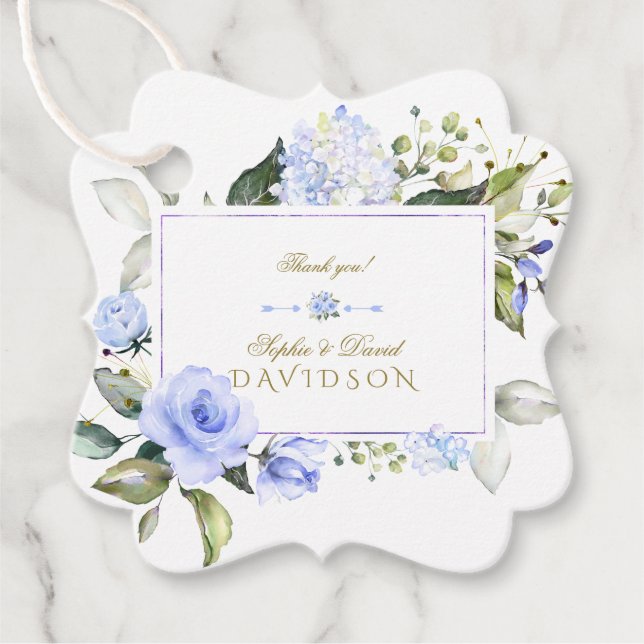 Elegante Watercolor Blue Flowers Rahmen Wedding Geschenkanhänger (Vorderseite)