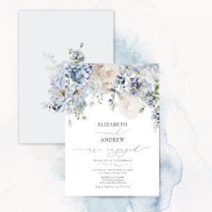 Elegante Watercolor Blue Garden Verlobung Einladung
