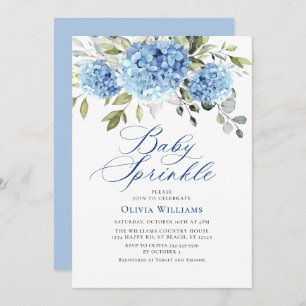 Elegante Watercolor Blue Hydrangea Baby Sprinkle Einladung