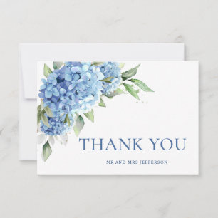 Elegante Watercolor Blue Hydrangea Blume Einfach Dankeskarte