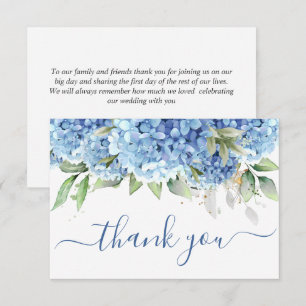 Elegante Watercolor Blue Hydrangea Blume Einfach Dankeskarte
