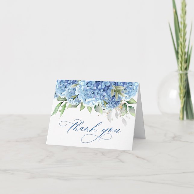 Elegante Watercolor Blue Hydrangea Blume Einfach Dankeskarte (Vorderseite)