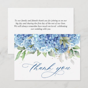 Elegante Watercolor Blue Hydrangea Blume Einfach Dankeskarte