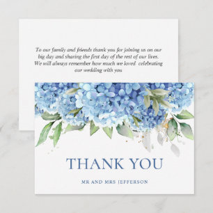Elegante Watercolor Blue Hydrangea Blume Einfach Dankeskarte