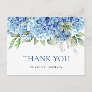Elegante Watercolor Blue Hydrangea Blume Vielen Da Postkarte