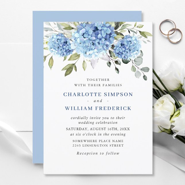Elegante Watercolor Blue Hydrangea Blumenhochzeit Einladung (Von Creator hochgeladen)