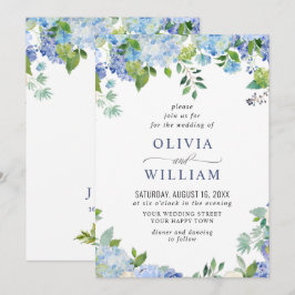 Elegante Watercolor Blue Hydrangea Blumenhochzeit Einladung