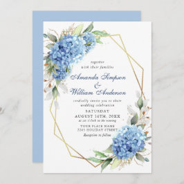 Elegante Watercolor Blue Hydrangea Blumenhochzeit Einladung