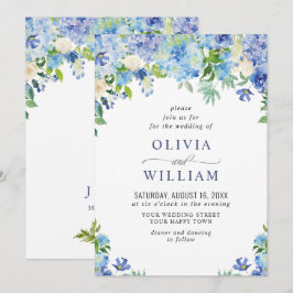 Elegante Watercolor Blue Hydrangea Blumenhochzeit Einladung