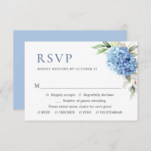 Elegante Watercolor Blue Hydrangea Blumenhochzeit RSVP Karte