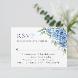 Elegante Watercolor Blue Hydrangea Blumenhochzeit RSVP Karte