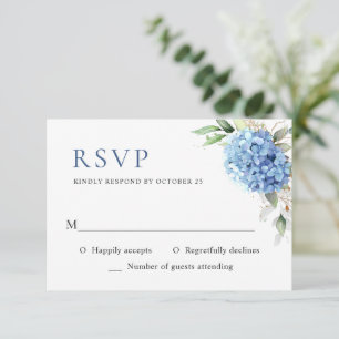 Elegante Watercolor Blue Hydrangea Blumenhochzeit RSVP Karte