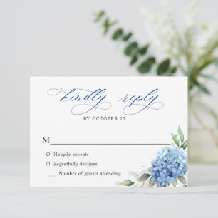 Elegante Watercolor Blue Hydrangea Blumenhochzeit RSVP Karte