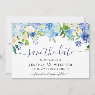 Elegante Watercolor Blue Hydrangea Blumenhochzeit Save The Date