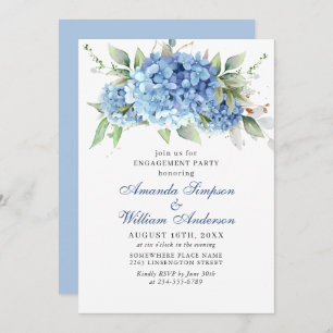 Elegante Watercolor Blue Hydrangea ENGAGEMENT PART Einladung