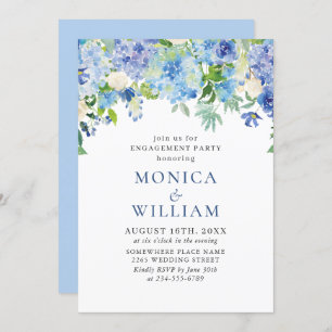 Elegante Watercolor Blue Hydrangea ENGAGEMENT PART Einladung