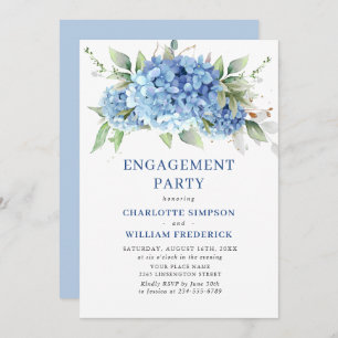 Elegante Watercolor Blue Hydrangea ENGAGEMENT PART Einladung