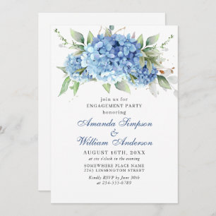 Elegante Watercolor Blue Hydrangea ENGAGEMENT PART Einladung