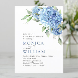 Elegante Watercolor Blue Hydrangea PROBE DINNER Einladung