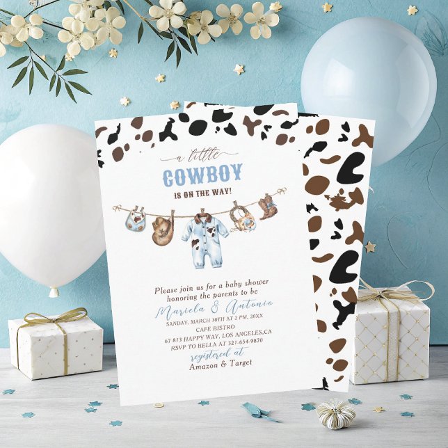 Elegante Watercolor Blue Little Cowboy Baby Shower Einladung (Von Creator hochgeladen)