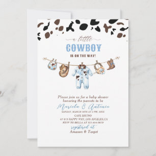 Elegante Watercolor Blue Little Cowboy Baby Shower Einladung