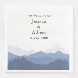 Elegante Watercolor Blue Mountain Wedding Party Serviette